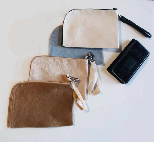 Recycled Canvas Curved Zippered Pouch w/ Loopie - 7"W x 5"